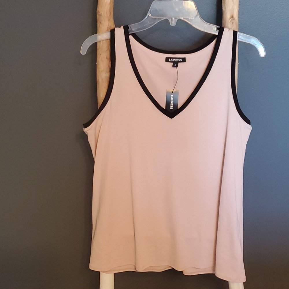 Express baby pink tank top with black detailing. V-neckline NWT Medium